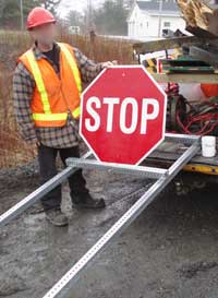 THI Fibreglass Traffic Sign being installed